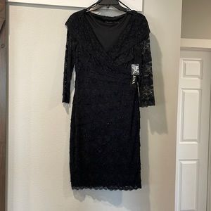 Black beaded cocktail dress, sleeves